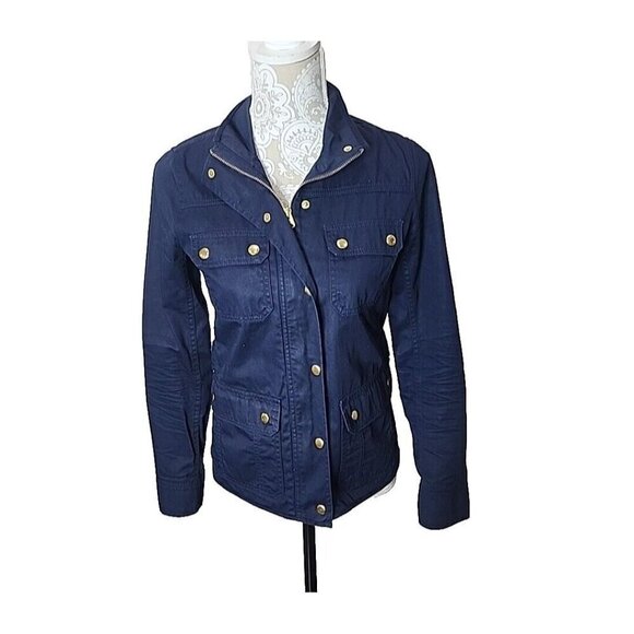 J. Crew Downtown Field Jacket Coat Waxed Cotton Anorak Navy Blue Women's XXS - Picture 1 of 14